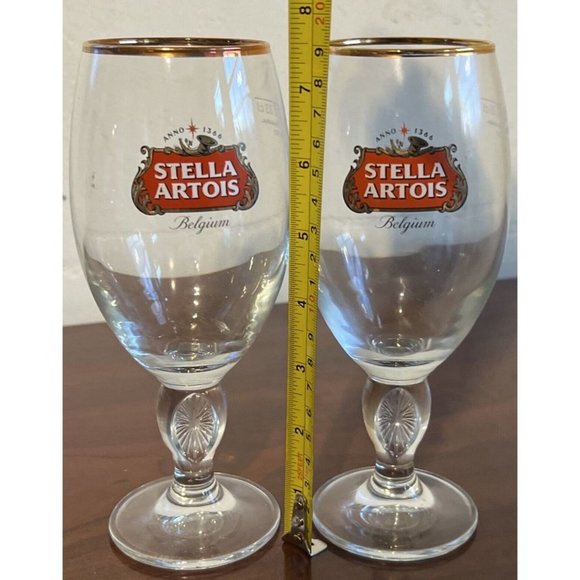 STELLA ARTOIS Limited Edition Drinking Glass Chalice 33cl Gold Rimmed Set Of 2 - Picture 8 of 8